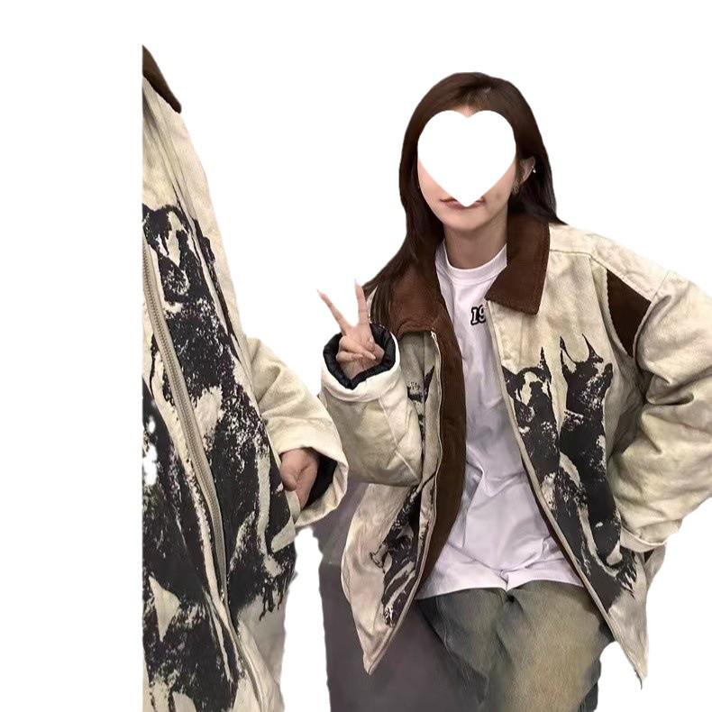 Unisex Winter Retro Dobermann-Print Reversmantel - Dick, Warm, Kontrastnähte, Kältefest, Trendige Baumwolle.