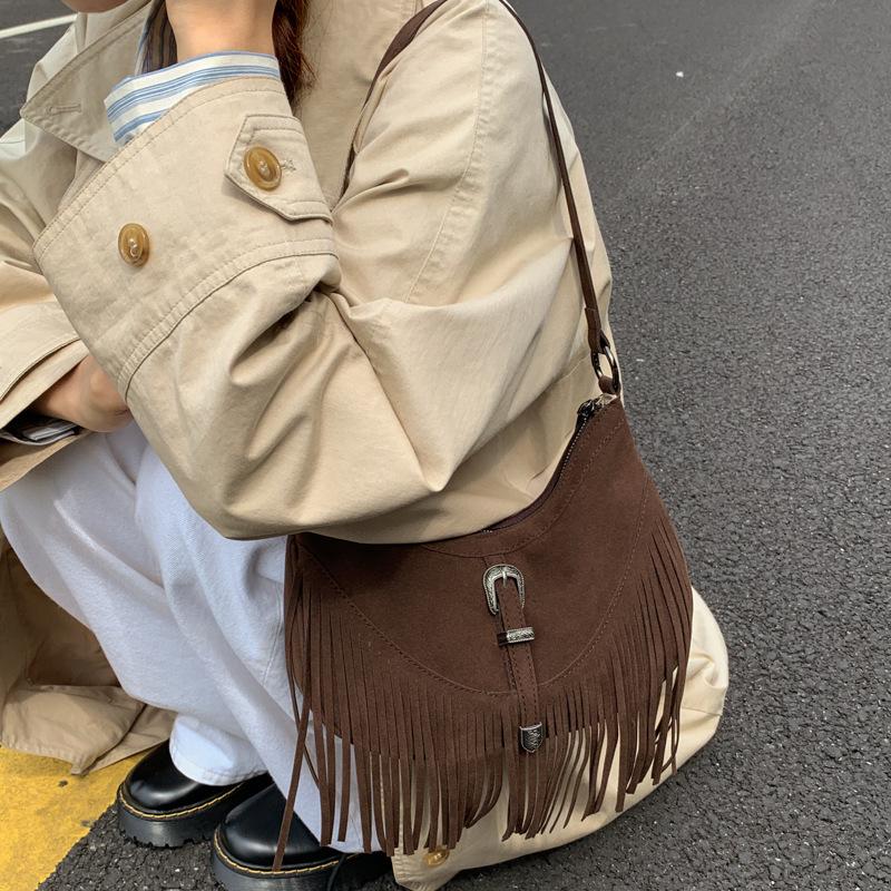 Vintage Suede Tassel Crossbody Bag - Autumn/Winter Fashionable Commute Tote