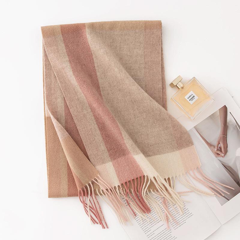

Korean Atmosphere Scarf High Wool Pink Plaid Scarf British Classic Couple Winter Warm Scarf 30*190cm