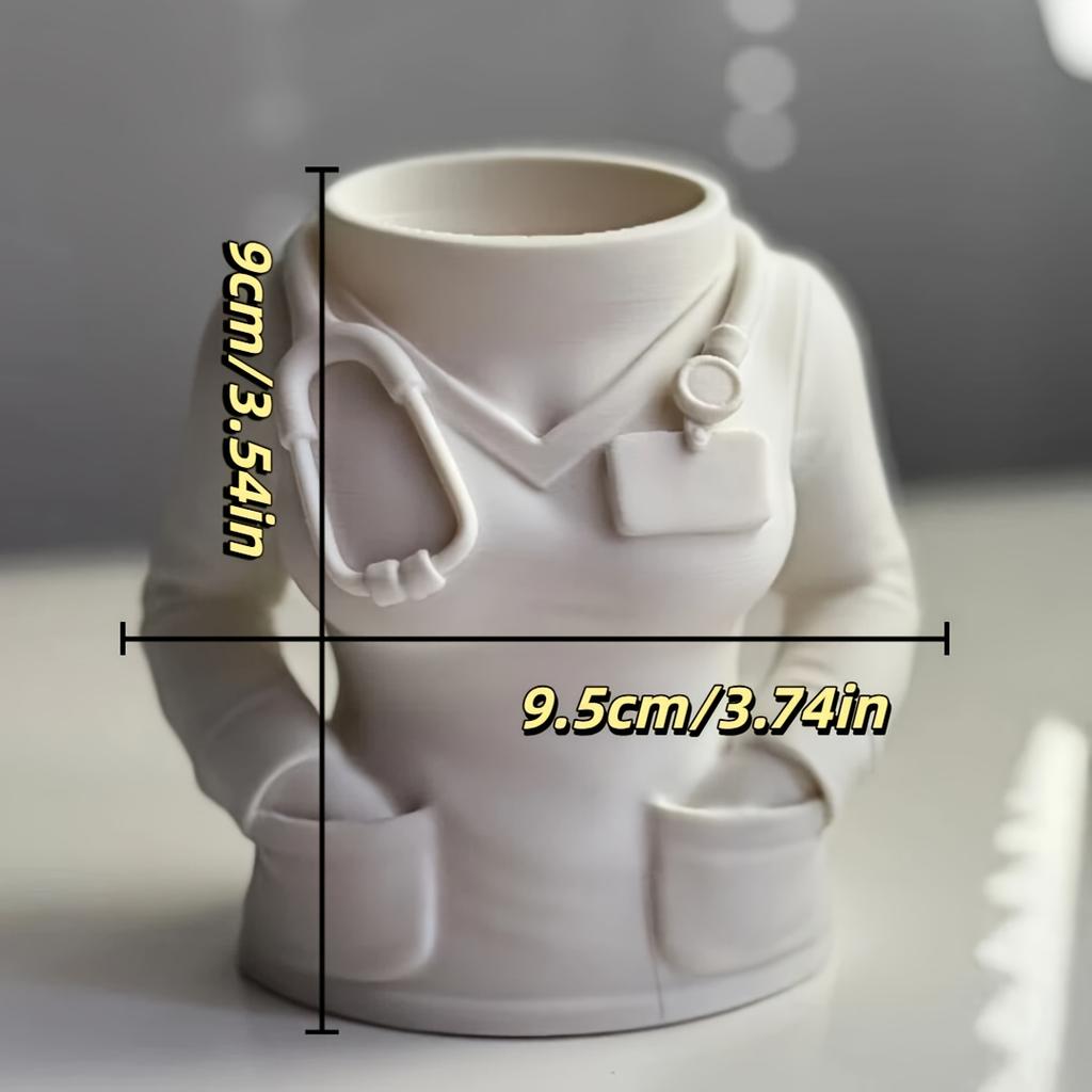 Nurse Shaped Pen Holder, White Coat Shaped Desktop Decoration, Stationery Storage Box