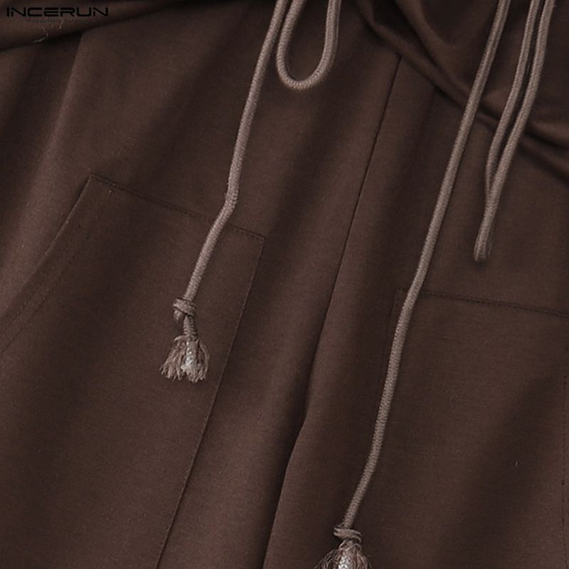 INCERUN Men Casual Drawstring Elastic Waist Hooded Long Sweatpants Flare Pants Trousers