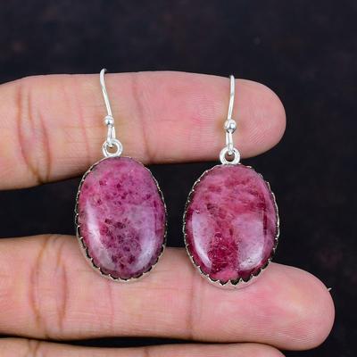 Rhodonit Edelstein Ohrringe Geburtsstein Schmuck handgefertigte Ohrringe 925 Sterlingsilber Ohrringe Rhodonit Schmuck Geschenke für Mutter Hängeohrringe