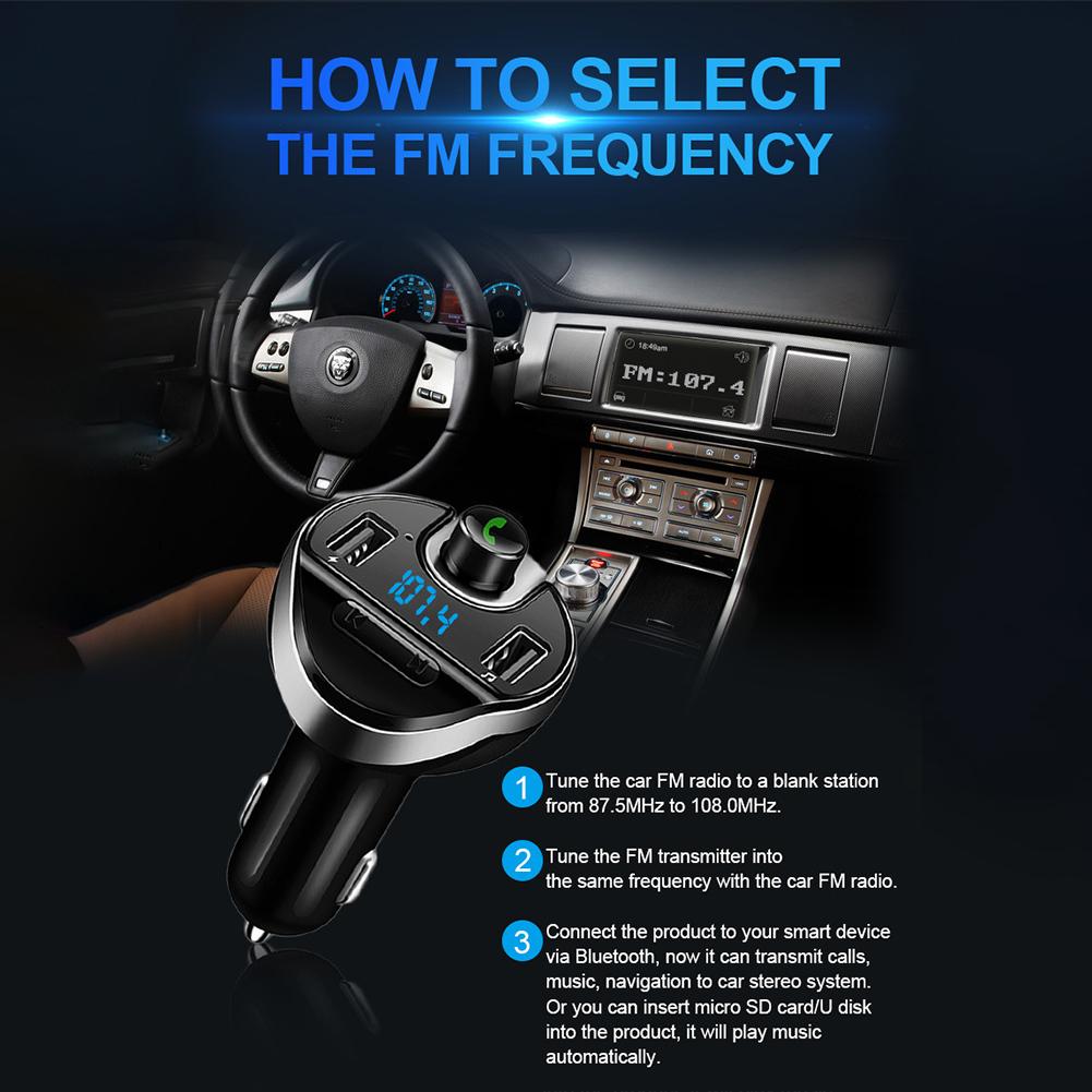 Car Hands-free FM Transmitter Bluetooth MP3 Player Car Kit Dual USB Car Charger Support TF Card/U Disk Music Play