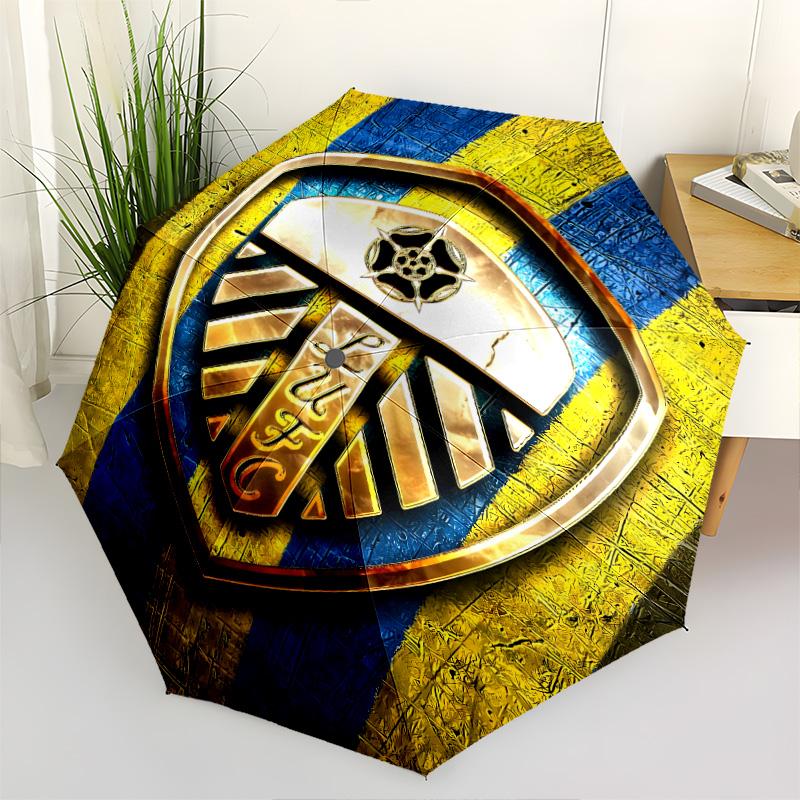 1 PC Automatic Folding Umbrella - Leeds Football Club Pattern Portable Foldable Design With 8 Ribs Christmas Birthday Gifts