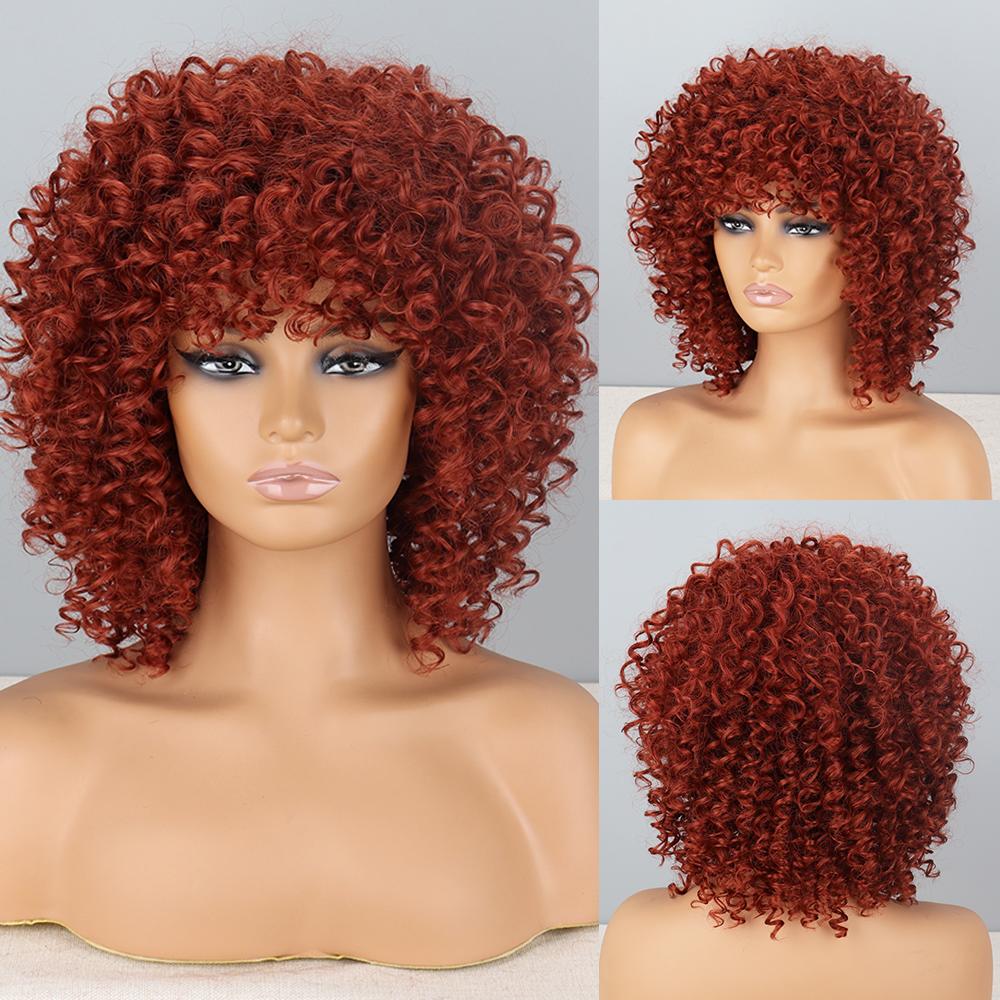 

Miss Wig Кучерява афро-світла перука з чубчиком Перуки довжиною до плечей Афро-кучеряві перуки Синтетична кучерява перука для чорних жінок 30cm