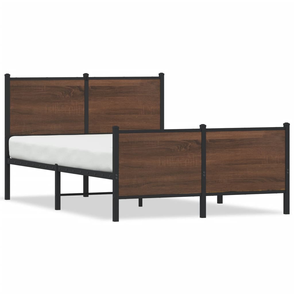 Metal Bed Frame Without Mattress Brown Oak Effect 120 X 190 Cm