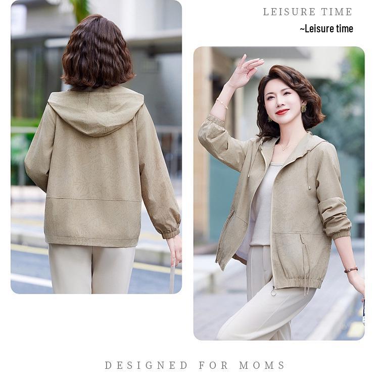 Women's Sun Protection Printed Hooded Jacket - Breathable, Loose-Fit for Middle-Aged and Elderly