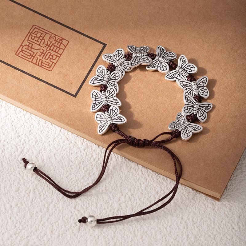 Ethnic Style Coffee Rope Bracelet, Hand-Woven Bracelet, Women'S Versatile Adjustable Butterfly Small Fish Mori Hand Rope