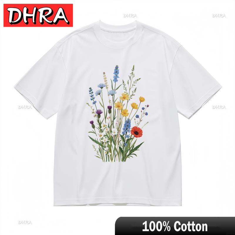 Womens Classic TShirt Colorful Floral with Green Stems and Leaves Graphic Tee Cool Edgy Unique TShirts Tops for Women TShirt S