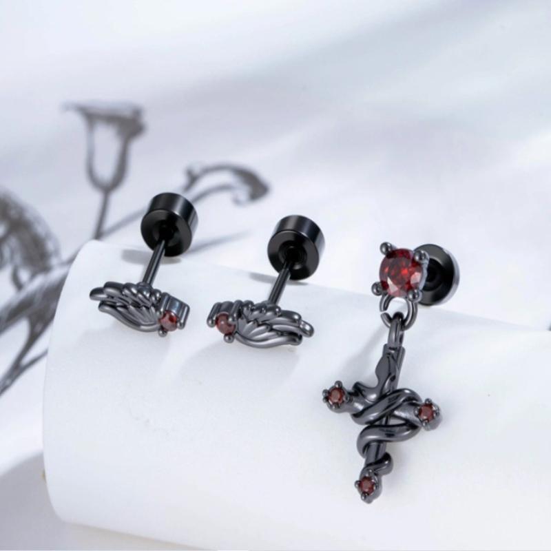 

Fashion Dark Style Snake Winding Cross Angel Wing Ear Bone Nail Earring Women Jewelry Accessries Gifts 1set