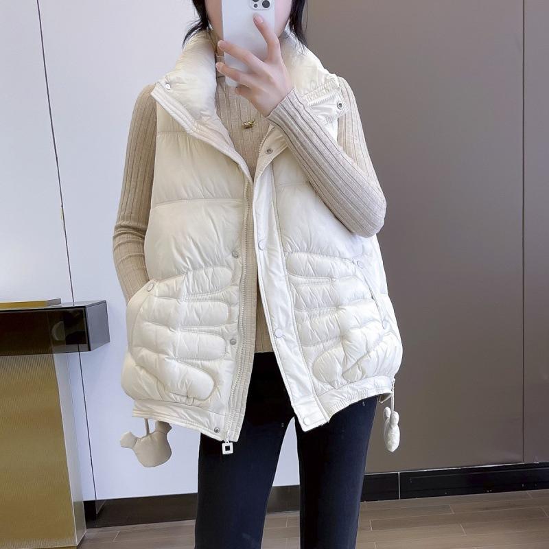 Down cotton vest women's European station autumn and winter new glossy versatile down cotton vest outer vest jacket