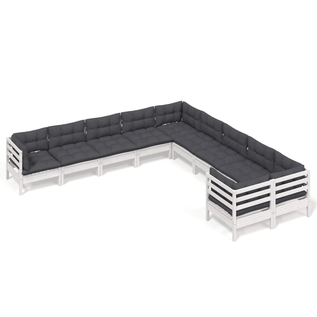 10 Piece Garden Lounge Set with Cushions White Pine Wood