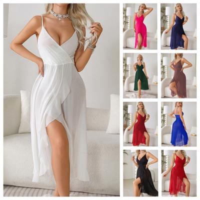 Elegantes V-Ausschnitt Nachthemd mit hohem Schlitz, rückenfrei, ärmellos, sexy Cami, Damen-Loungewear 683, anspruchsvolle, schmeichelhafte Nachtwäsche für selbstbewusste Frauen
