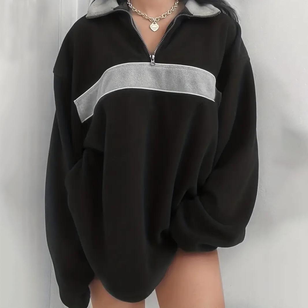 

Модная повседневная свободная лоскутная толстовка с капюшоном для женщин, свободная посадка на молнии, большой размер, новинка с v-образным вырезом и длинным рукавом, женская мода, весна-осень XL чёрный