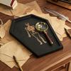 Gothic Storage Tray Halloween Serving with Engraved Skeleton, Wooden Charcuterie Board, Casket Decorative Catchall for Jewelry Shape Platter