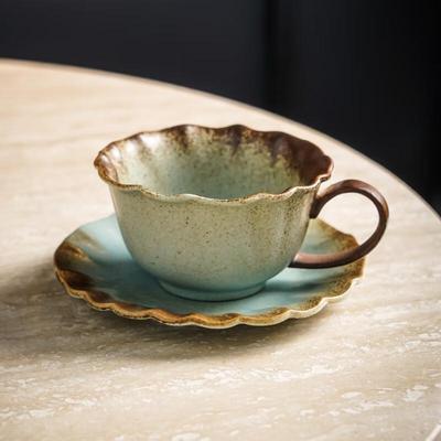 Retro Blütenblatt Keramik Kaffeetassenset