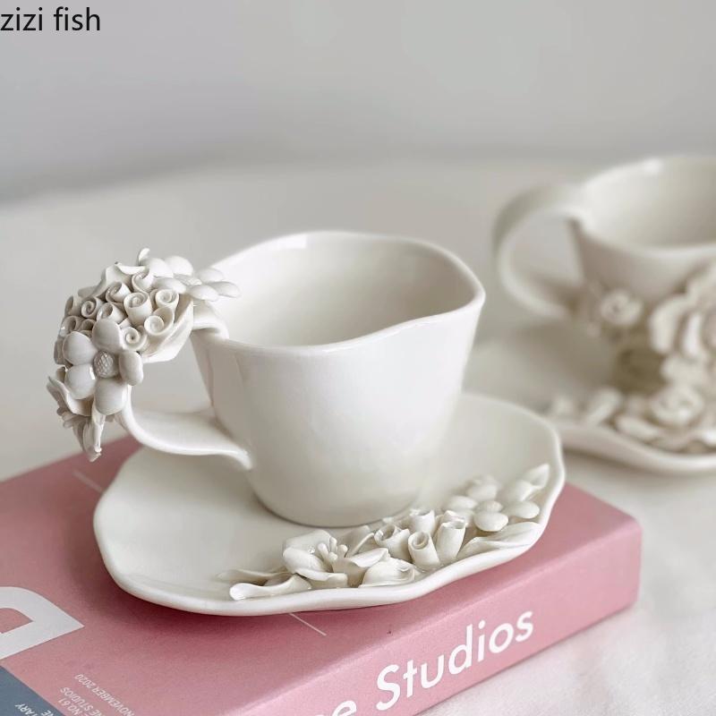 Pure Handmade Flower Shaped Ceramic Mugs Rose Coffee Cup Water Cup Afternoon Tea Cups Milk Mug Breakfast Cups Tea Mug