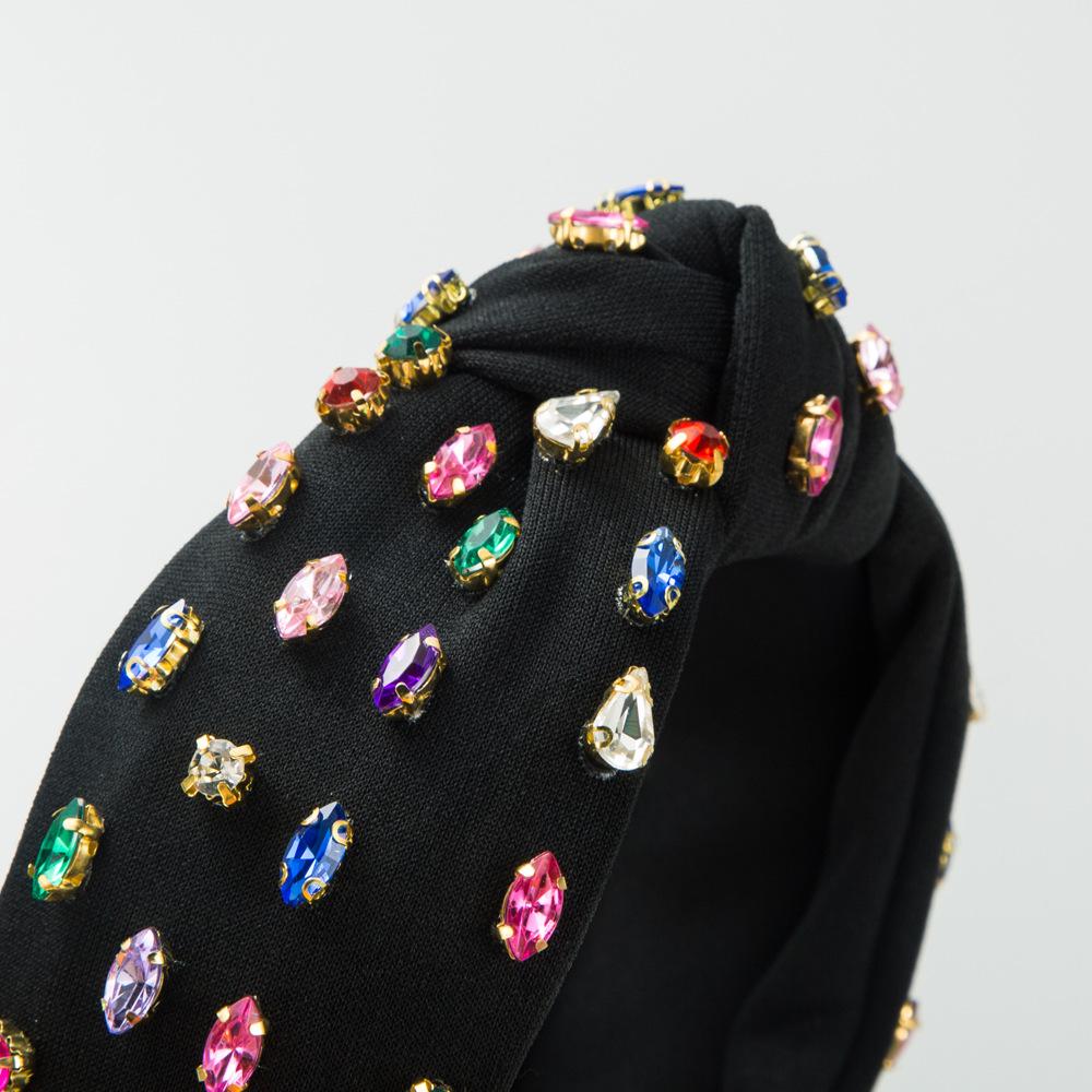 New Retro Baroque Colorful Crystals Headband Women's Fashion All-Match Wide-Brimmed High Skull Top Hair Accessories