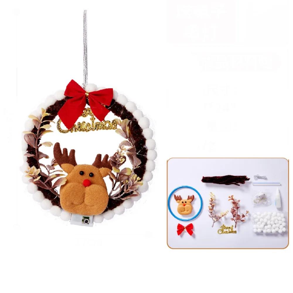 Creative DIY Christmas Wreath with LED Light Handmade Christmas Garland Hanging Pendant Party Decor Artificial Wreath