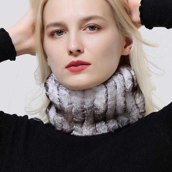 

Шарф из кроличьего меха женский зимний теплый вязаный утеплитель для шеи модный стильный шарф-кольцо One Size