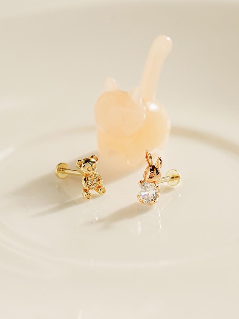 Minimalpiercing [0.8Mm] 14K Internal Bear Rabbit Labret Piercing Earrings