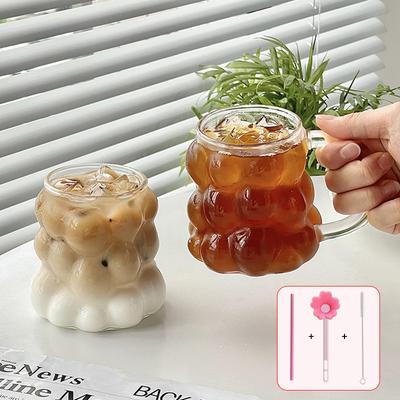 Cold Coffee Cups Latte Coffee Glass Juice Milk Water Cup Clear Water Bottle Glasses for Drinks Kitchen Desk Accessorie
