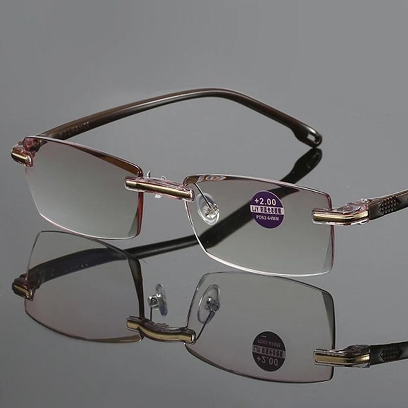 Fashionable High-Definition Anti-Blue Light Presbyopia Glasses Square Rimless Bevel-Edge Reading Glasses for Men and Women