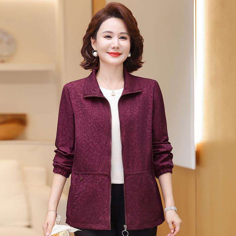 

Spring Windbreaker Jacket for Middle-Aged and Elderly Women - Lightweight, Casual Top for Moms and Grandmothers 3XL (126-135 jin) вина червоного кольору