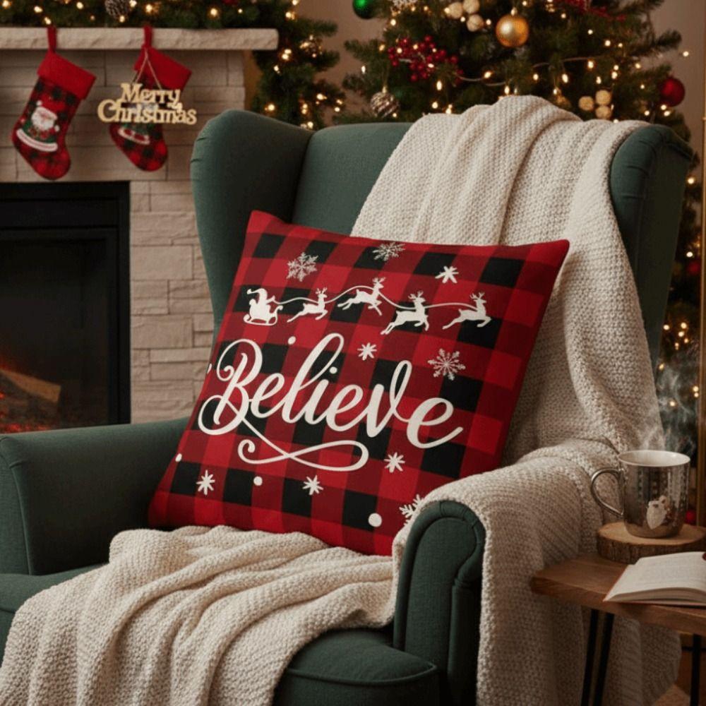 New 45×45cm Christmas Throw Pillow Cover Linen Christmas Tree Pillowcase Removable Soft Pillow Cover Home Decoration