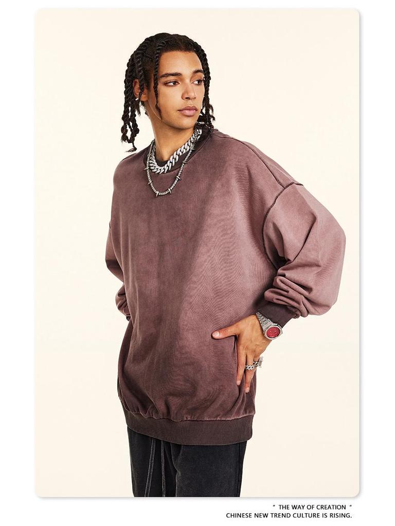 BE Men's Fashion | 2025 Autumn Oversized Round Neck Sweatshirt - European & American Trend, High-Quality, Basic Style, Washed Loose Fit