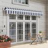 Manual Retractable Awning, 395 x 245 cm, Adjustable Angle, Anti-UV, Waterproof, Blue and White