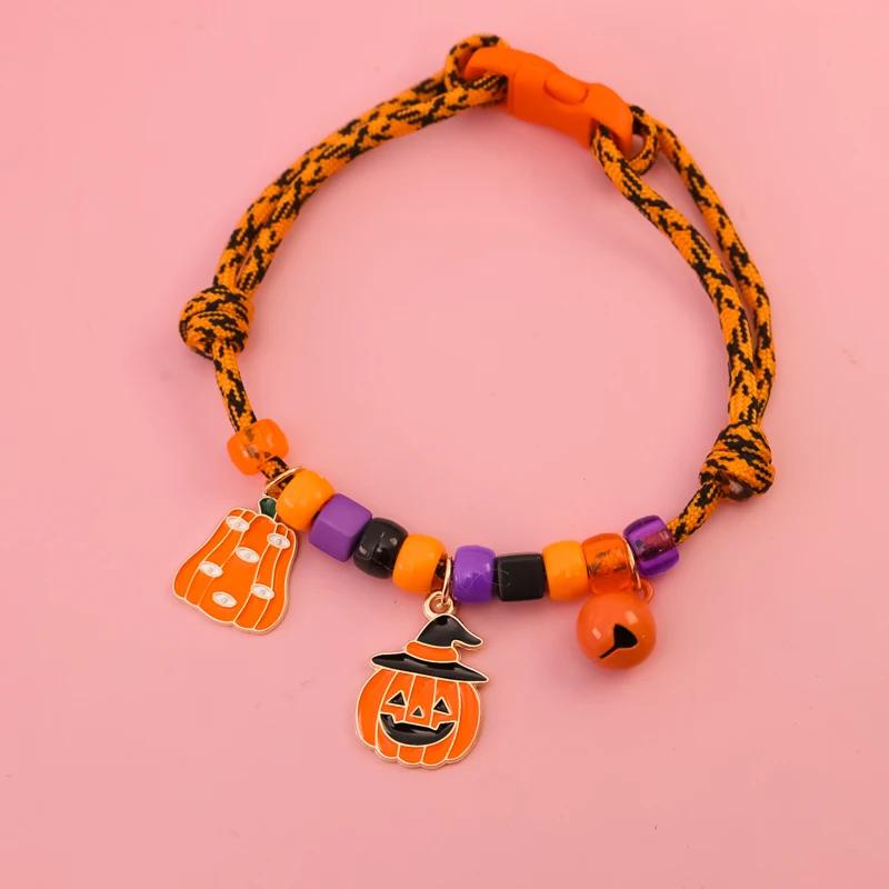 Cat and Dog Colorful Bead Necklace Halloween Funny Pumpkin Party Pet Accessories