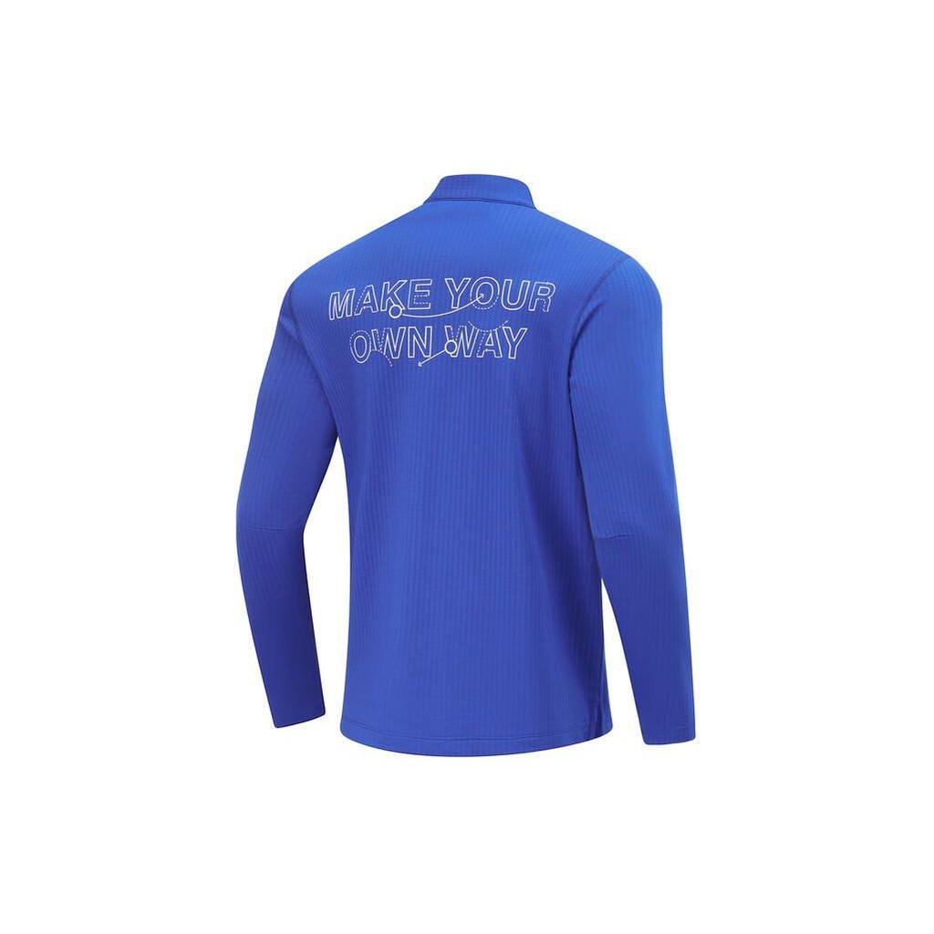 Li-Ning Wade Series Printed Letter Half-Zip Stand Collar Loose Long Sleeve T-Shirt Men Tops Dream-Blue ATLU001-2
