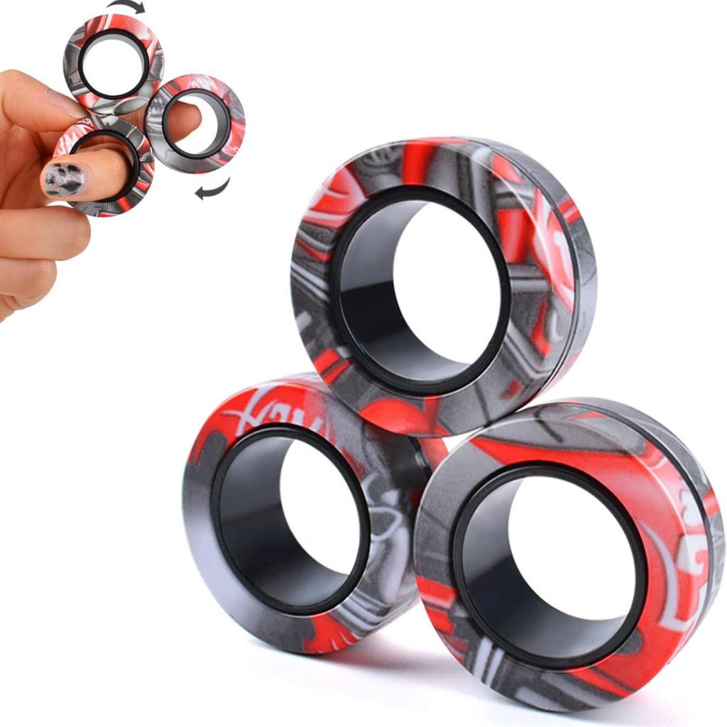Magnetic Rings Fidget Toy, ADHD Anxiety Magnetic Finger Spinner Coolest Magnet Stress Relief Toy for Kids Adults Teen Gifts