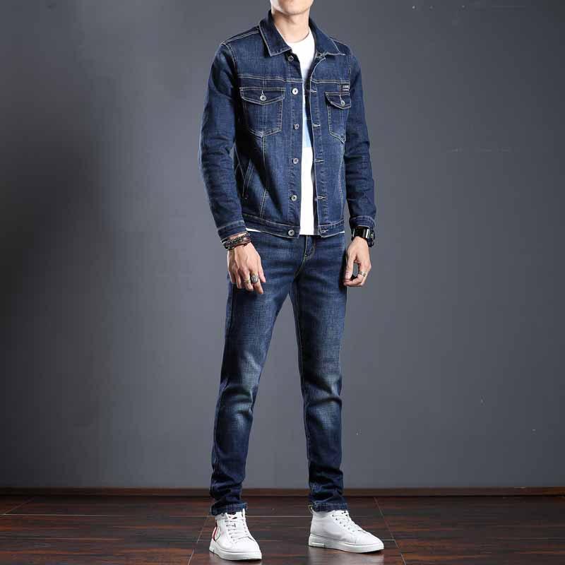 Denim Suit Men's Two-piece Spring and Autumn Jacket Jacket Jacket Pants A Trendy Stretch Men's Clothing
