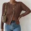 Womens Oversized Cable Knit Cardigan Sweater Long Sleeve Round Neck Button Front Casual Top