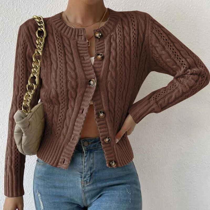 Womens Oversized Cable Knit Cardigan Sweater Long Sleeve Round Neck Button Front Casual Top