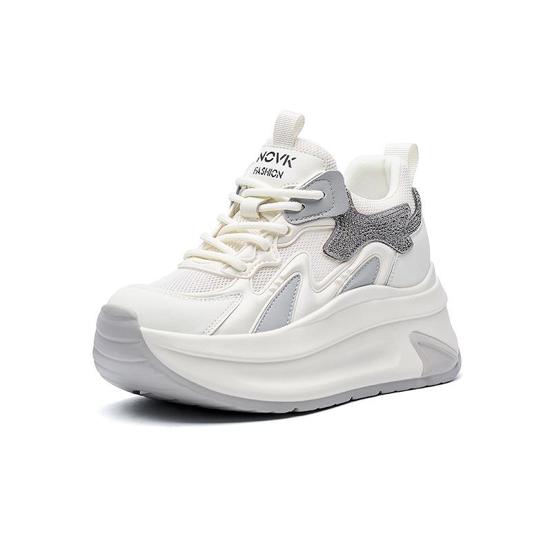 

Leather dad shoes casual shoes women s 2025 summer new mesh breathable thick sole versatile height increase retro women s shoes trend 40 серый