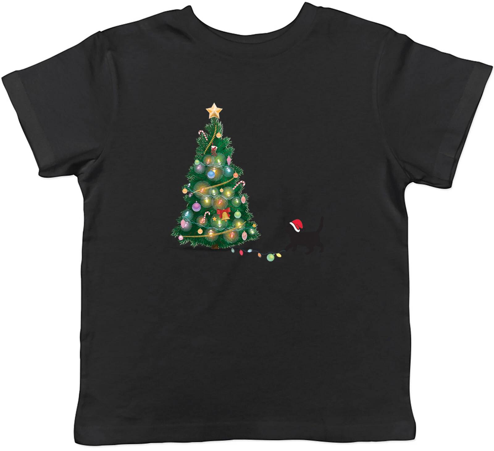Christmas Tree With Cat Childrens Kids T-Shirt Boys Girls 110