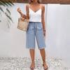 Damen Street Casual Bermuda Hose Vordertaschen Elastischer Bund Shorts Sommer Uni Vielseitig Kordelzug Knielange Hose Weiblich