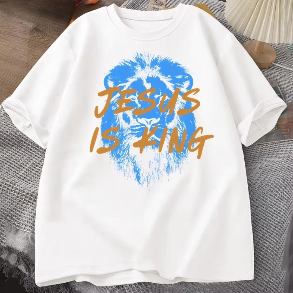 Jesus Is King Christian T Shirt For Unisex Women Faith Streetwear Tee Shirt Religious Bible Verse Tshirt Cotton Short Sleeve Tees