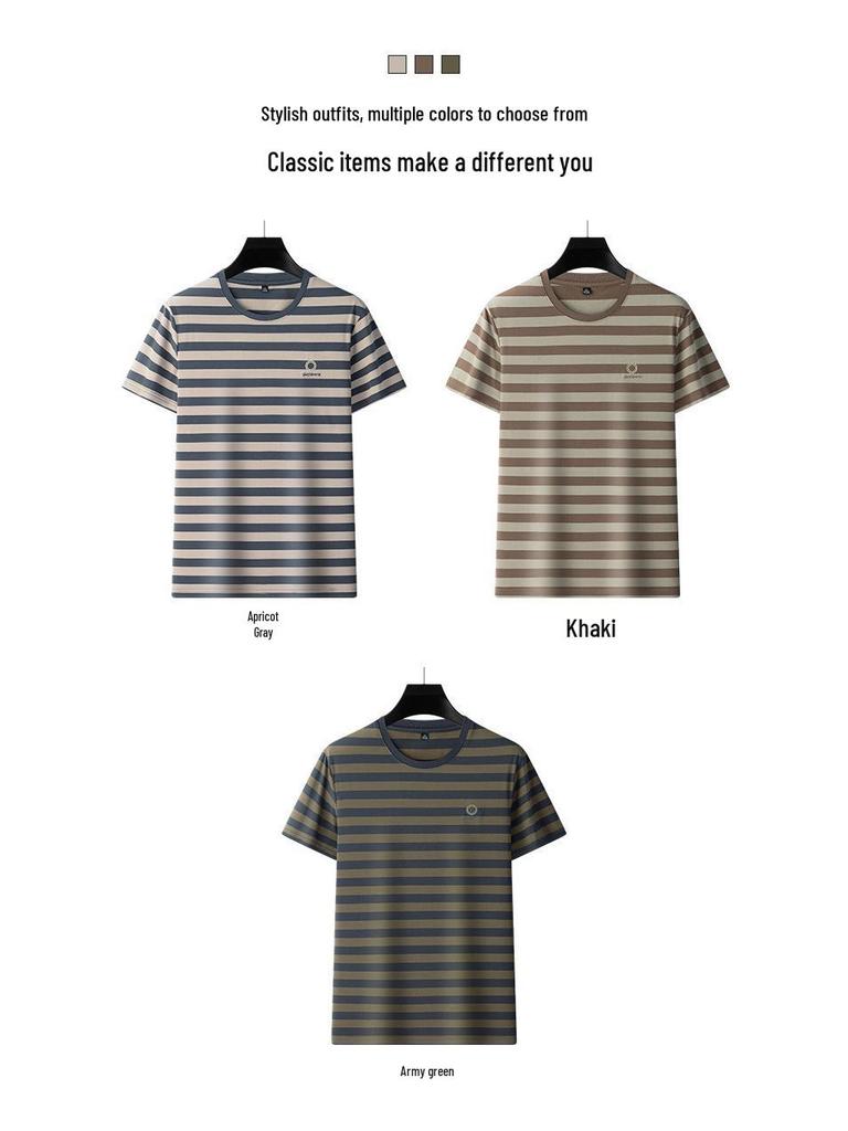 2024 Men's Casual Striped Crew Neck Pullover T-Shirt - Summer Short Sleeve