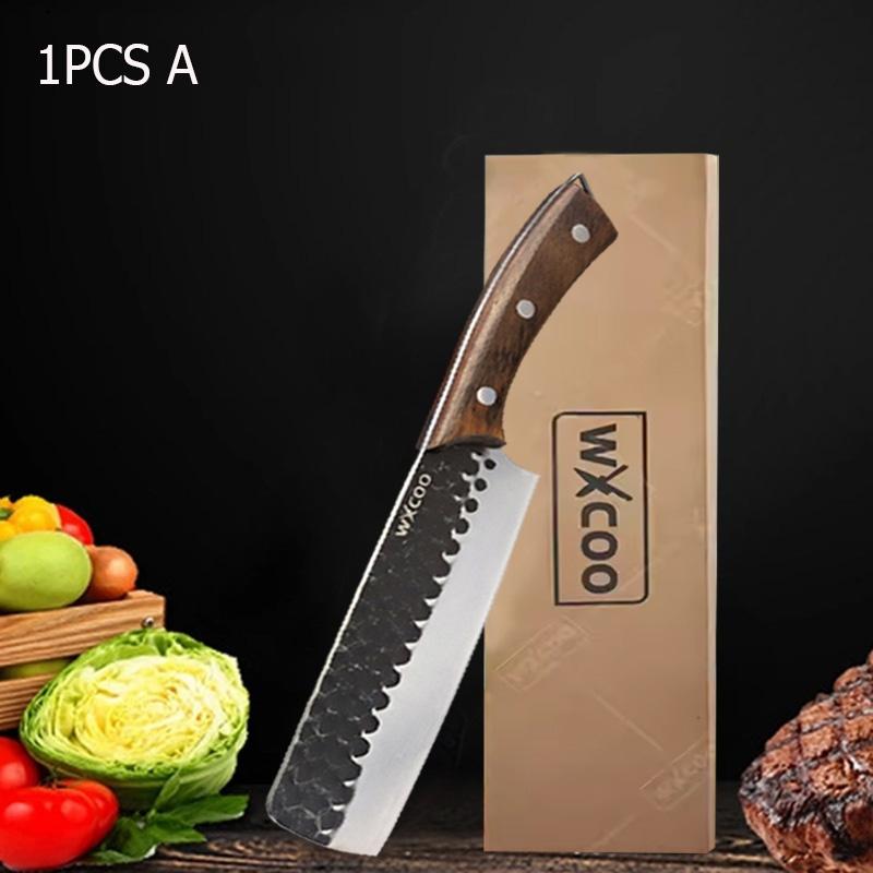 WXCOO Multifunctional Kitchen Knife Chef Knife for BBQ Cooking Meat Cleaver Butcher Knife Fruit Slicing Wooden Handle