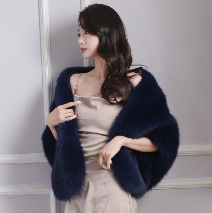 Wedding Shawl Women's Autumn and Winter Fox Fur Cape Jacket Thickened Wedding Dress Cheongsam Outside Party