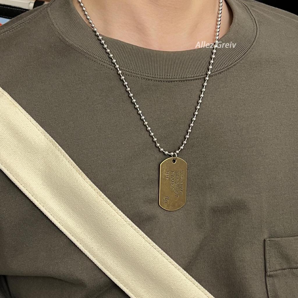 Retro American Soldier Dog Tag Titanium Steel Necklace for Men - Distressed Street Style, Non-Fading Pendant