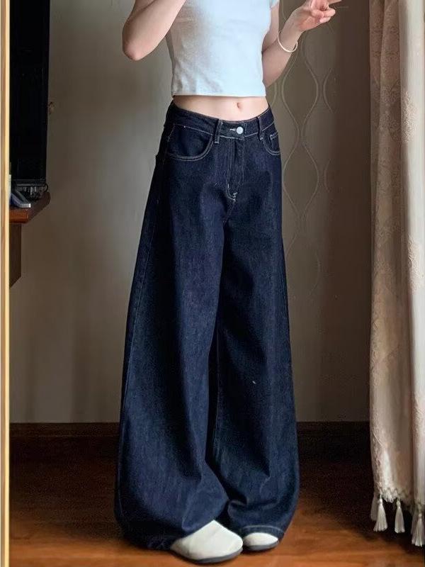 Chic Autumn/Winter Wide-Leg Jeans - European & American Style, High-Street, Slimming, Straight-Leg, Floor-Length Women's Pants.