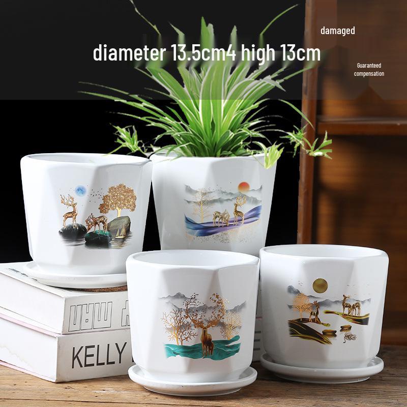 Simple Creative Ceramic Hanging Flower Pot with Tray - Large/Extra Large for Succulents and Green Pothos