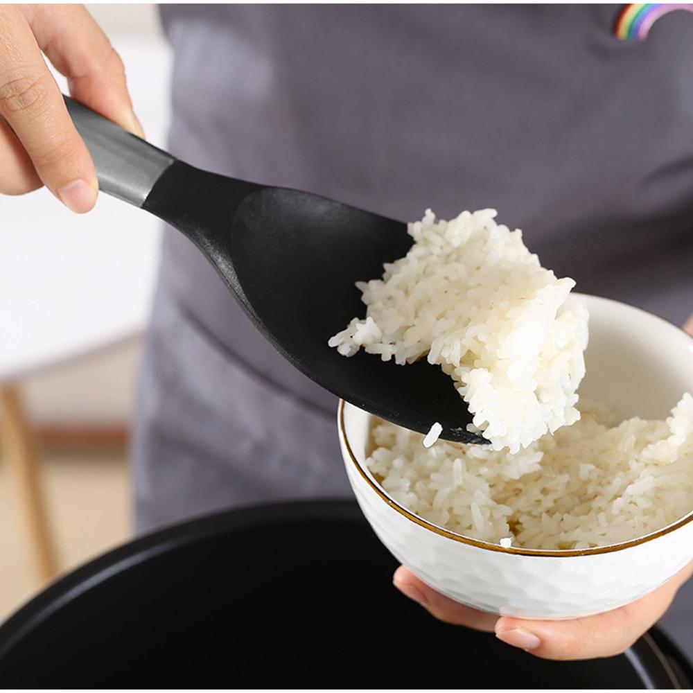 Non-Stick Dinnerware Stainless Steel Handle Silicone Rice Scoop Kitchen Spoons Rice Paddle Spatula