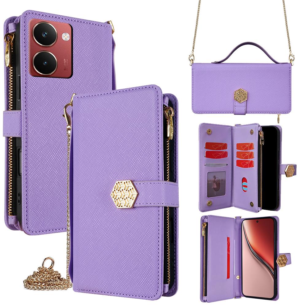 

For Realme P3 Ultra 5G Case Cross Texture PU Leather+TPU Wallet Phone Cover with Strap Purple
