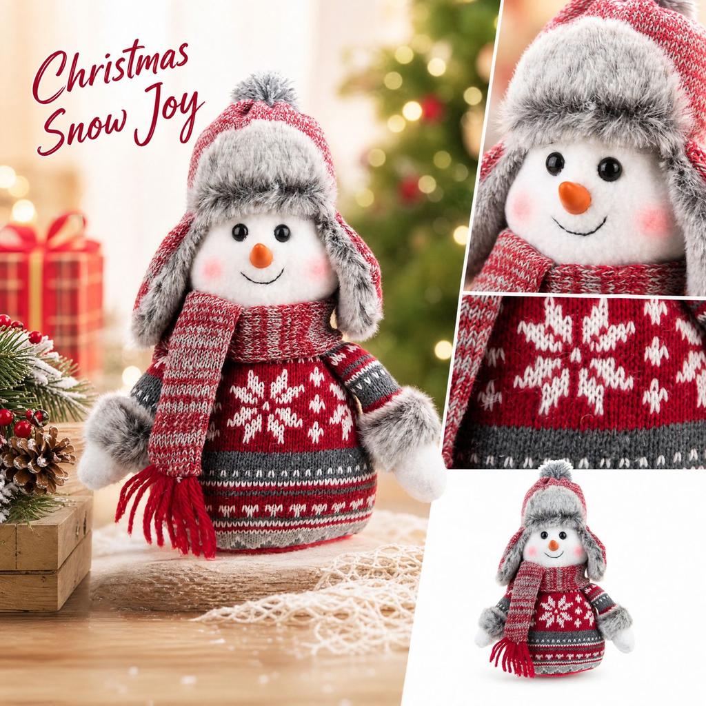 Christmas Snowman Decoration - Cute Winter Snowman Figurine for Holiday Tabletop Decor, Christmas Gift